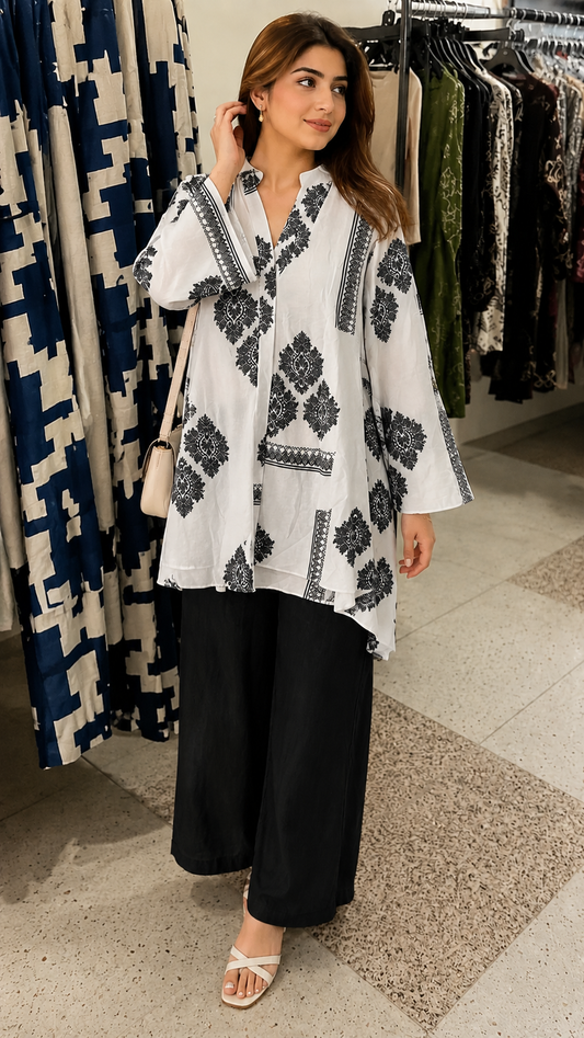 Elegant Monochrome Printed Co-Ord Set for Women