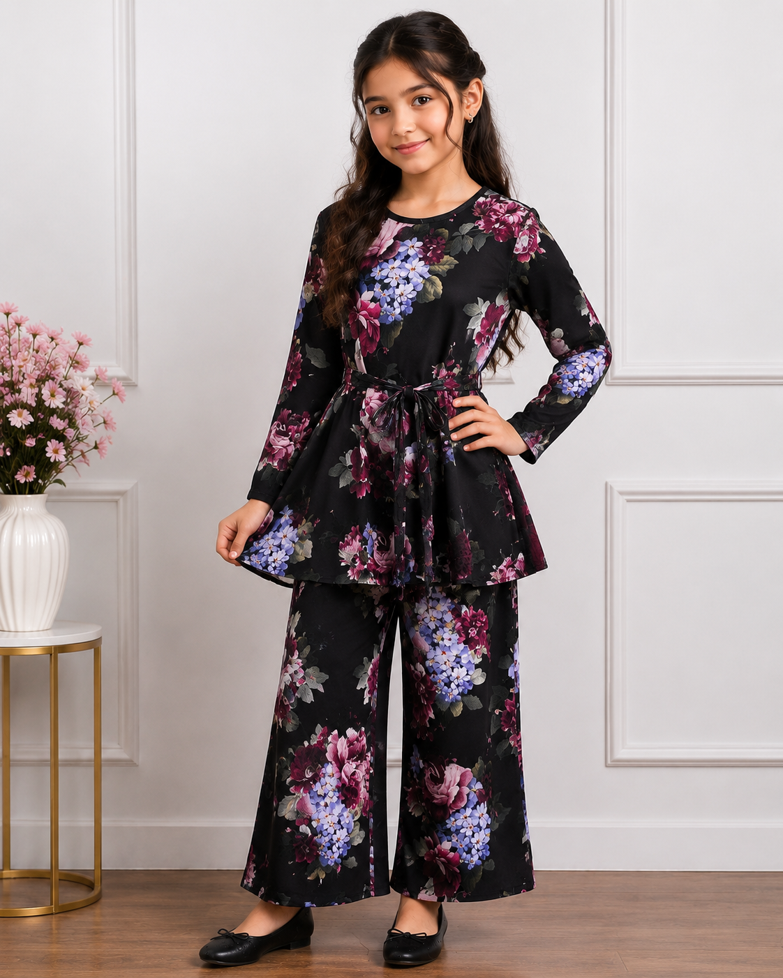 Girls’ Floral Two-Piece Set – Elegant & Comfortable