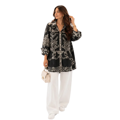 Women's Oversized Embroidered Shirt | Casual Chic Tunic Top