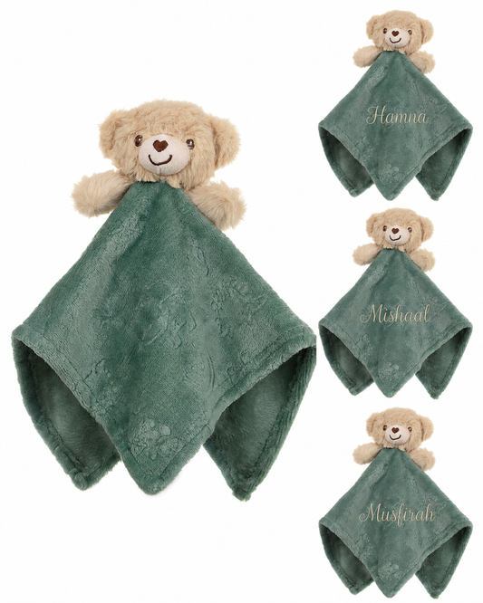 Personalised Bear Sage Green Embossed Comforter - Bear