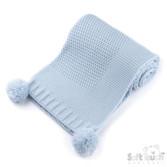 Baby Blue 'Elegance' Ribbed Wrap with Pom Poms : ABP712-BB