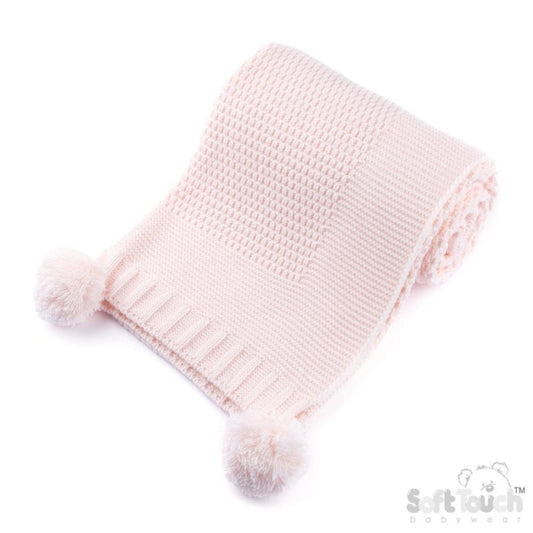 Baby Pink 'Elegance' Ribbed Wrap with Pom Poms : ABP712-BP