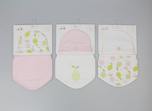 Baby Cotton Bib & Cap Gift Set - Pear-fectly Cute - (OneSize) (PK6) H13745