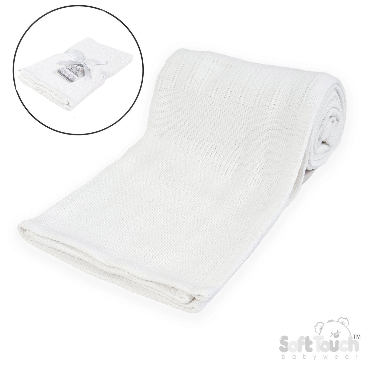 Deluxe Personalisation Cotton Cellular Blanket - White (PK6) (70x90cm) CBP60-W*