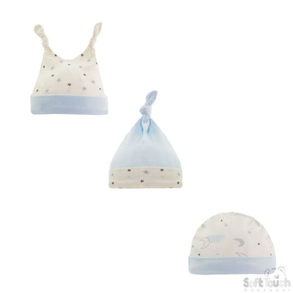 3 Pack Baby Hat Assorted Moon & Stars (0-9 Months)-4CC102-H