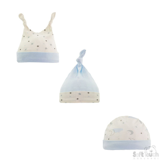 3 Pack Baby Hat Assorted Moon & Stars (0-9 Months)-4CC102-H