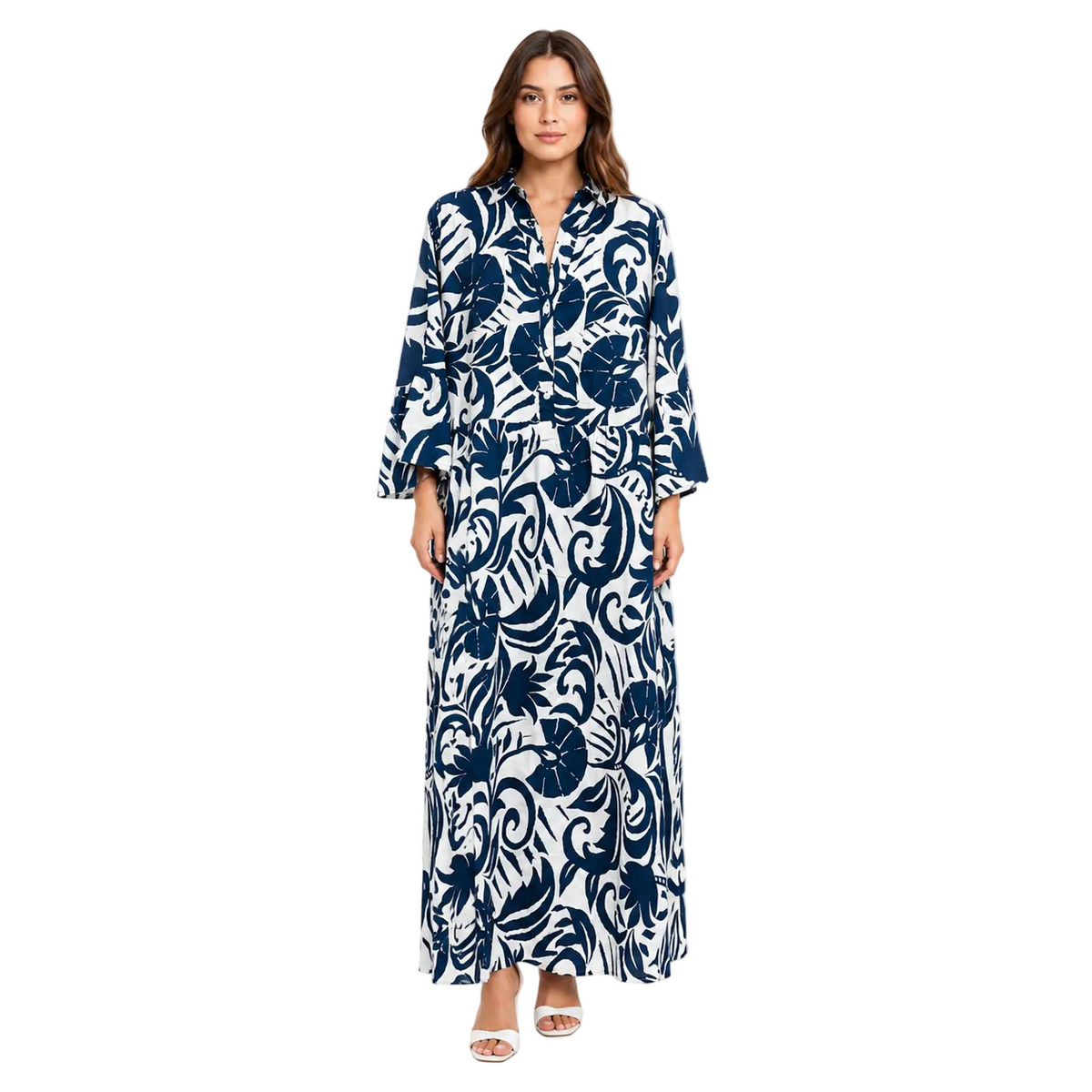 Casual Graphic Printed Maxi Dresses with Button Details