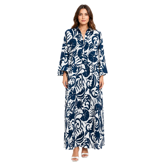 Casual Graphic Printed Maxi Dresses with Button Details