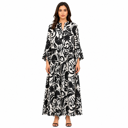 Casual Graphic Printed Maxi Dresses with Button Details