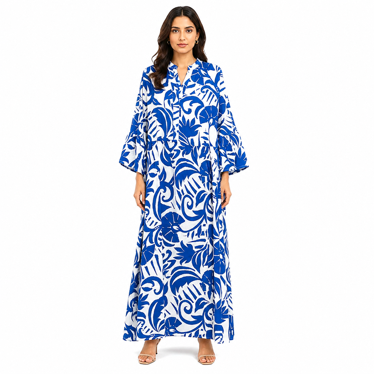 Casual Graphic Printed Maxi Dresses with Button Details