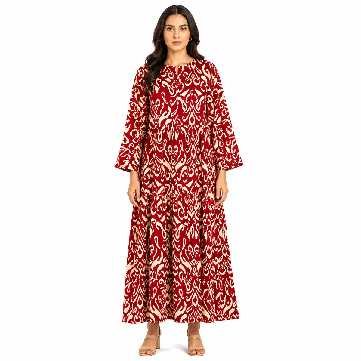 Casual Tribal Motif Maxi Dresses with Drawstring Neck