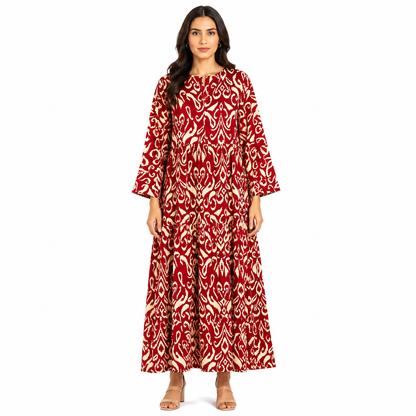 Casual Tribal Motif Maxi Dresses with Drawstring Neck