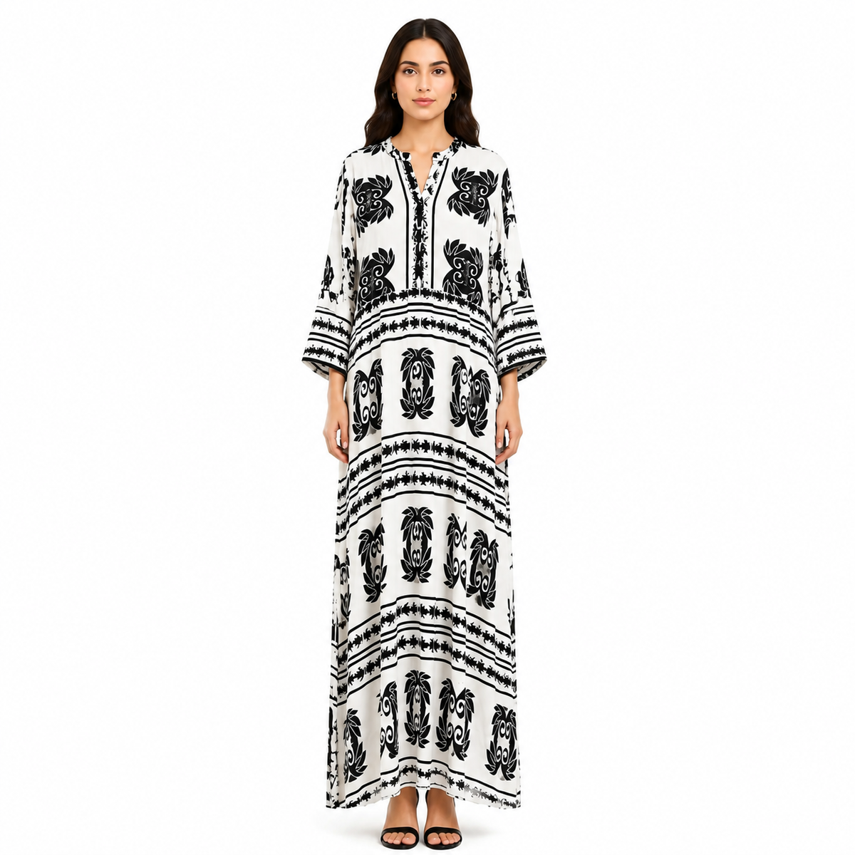 Women's Loose-Fit Bohemian Print Dress with Ruffled Sleeves