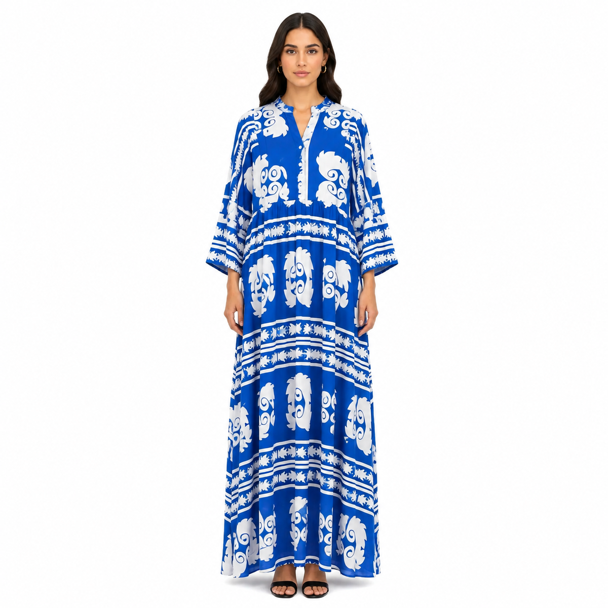 Women's Loose-Fit Bohemian Print Dress with Ruffled Sleeves