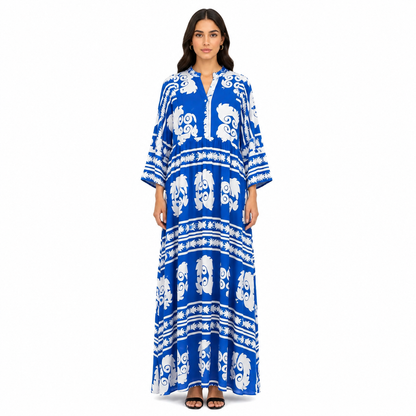 Women's Loose-Fit Bohemian Print Dress with Ruffled Sleeves