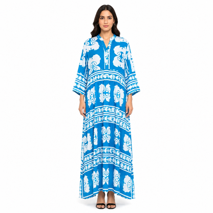Women's Loose-Fit Bohemian Print Dress with Ruffled Sleeves