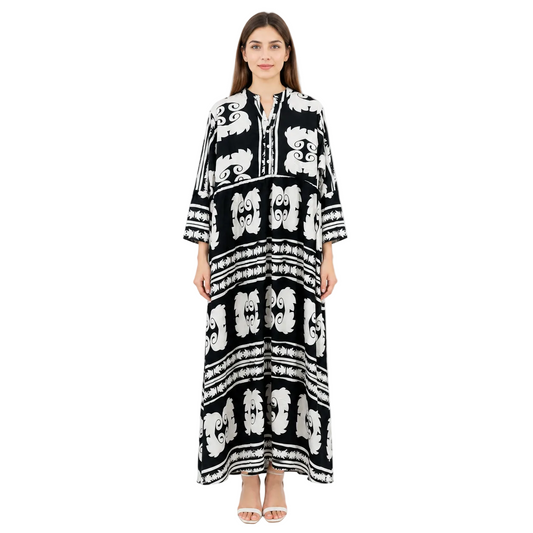 Women's Loose-Fit Bohemian Print Dress with Ruffled Sleeves
