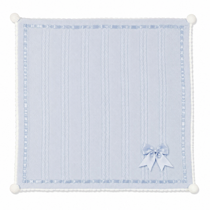 Personalized Luxe Chevron Cable Knit Baby Wrap with Satin Bow – Soft & Cosy