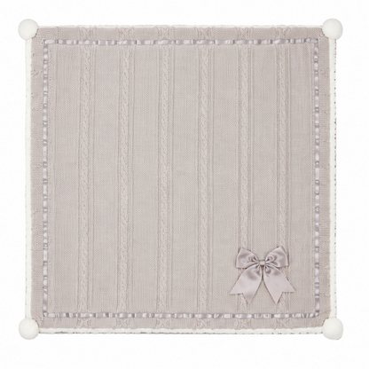 Personalized Luxe Chevron Cable Knit Baby Wrap with Satin Bow – Soft & Cosy
