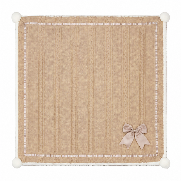 Personalized Luxe Chevron Cable Knit Baby Wrap with Satin Bow – Soft & Cosy