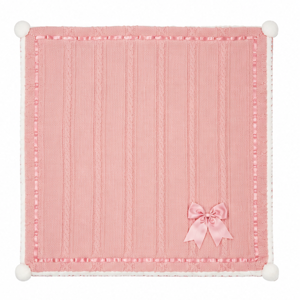 Personalized Luxe Chevron Cable Knit Baby Wrap with Satin Bow – Soft & Cosy