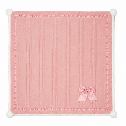 Personalized Luxe Chevron Cable Knit Baby Wrap with Satin Bow – Soft & Cosy