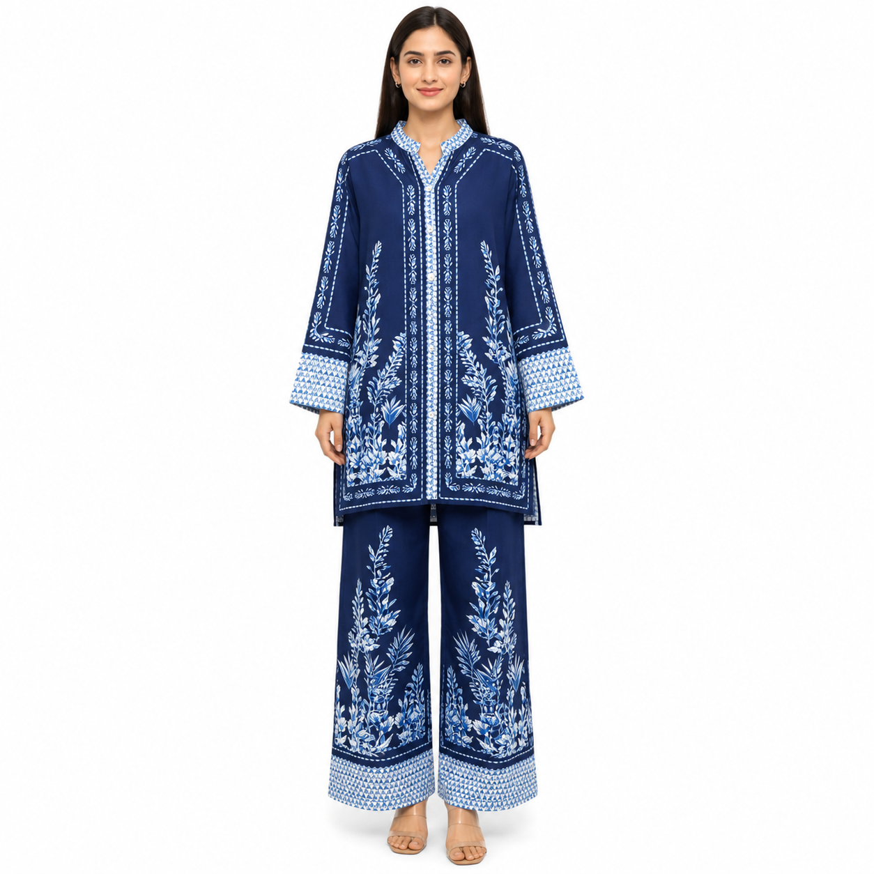 Ladies Embroidered Cotton Blend Two Piece Co-Ord Set