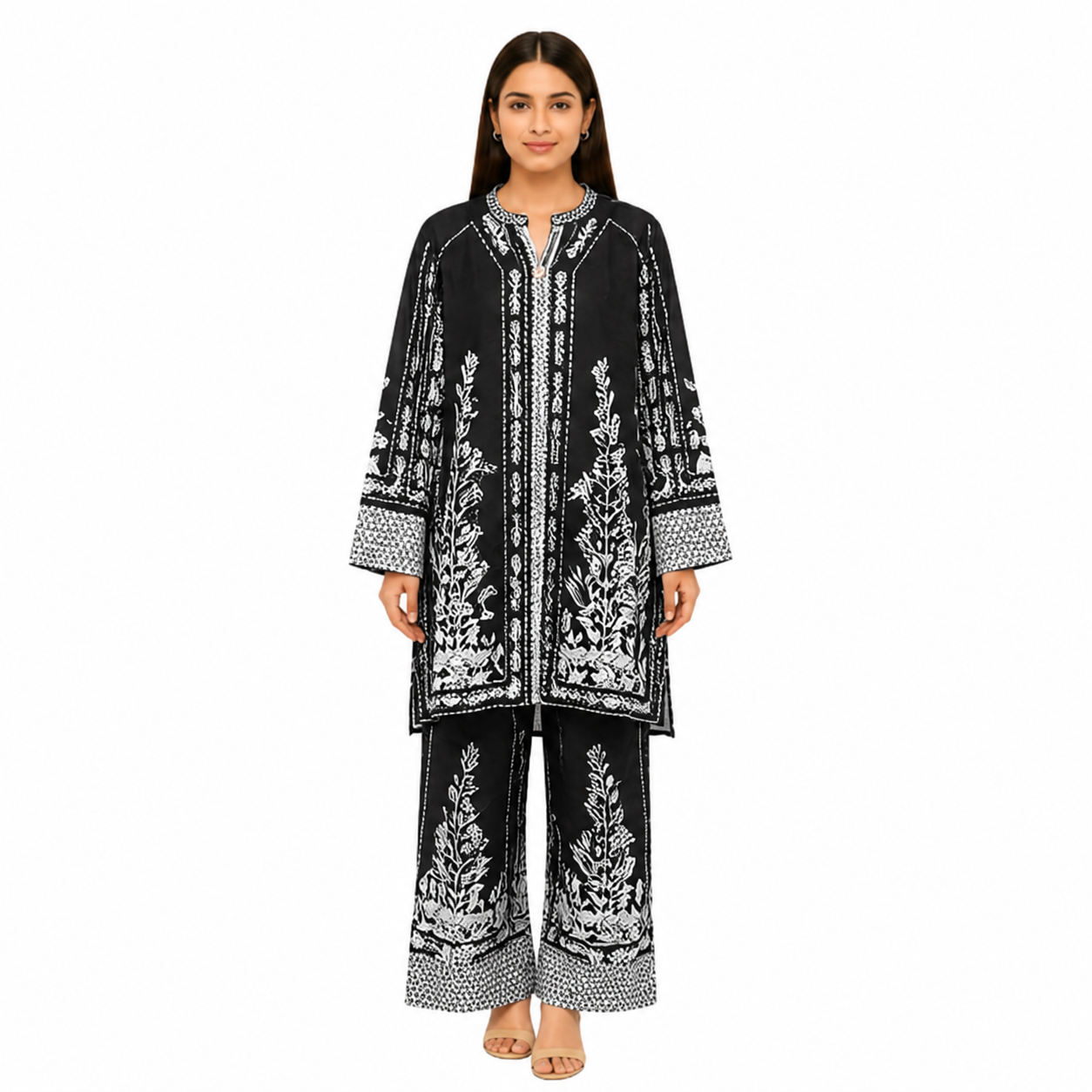 Ladies Embroidered Cotton Blend Two Piece Co-Ord Set