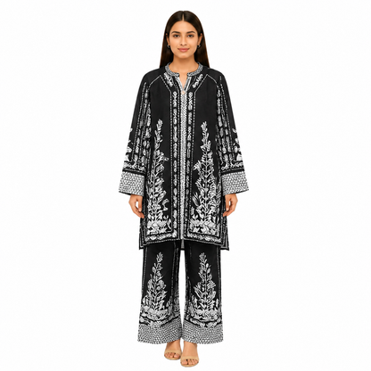 Ladies Embroidered Cotton Blend Two Piece Co-Ord Set