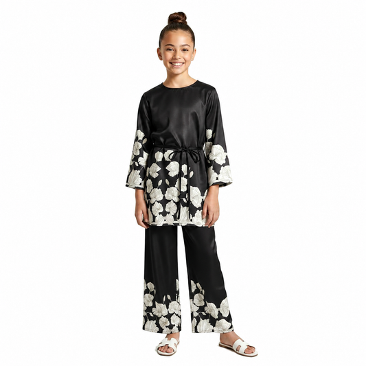 Girls Floral Tunic Co-ord Set | Satin 2-Piece Outfit