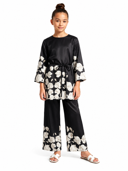 Satin Floral Tunic and Trousers Set