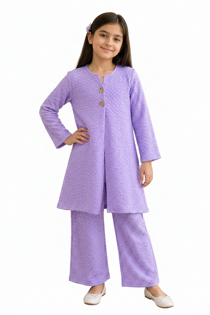 Girls Textured 2-Piece Suit with Trouser