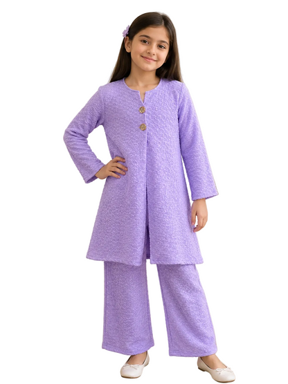 Girls Textured 2-Piece Co-ord Suit | Long Shirt & Trouser Set