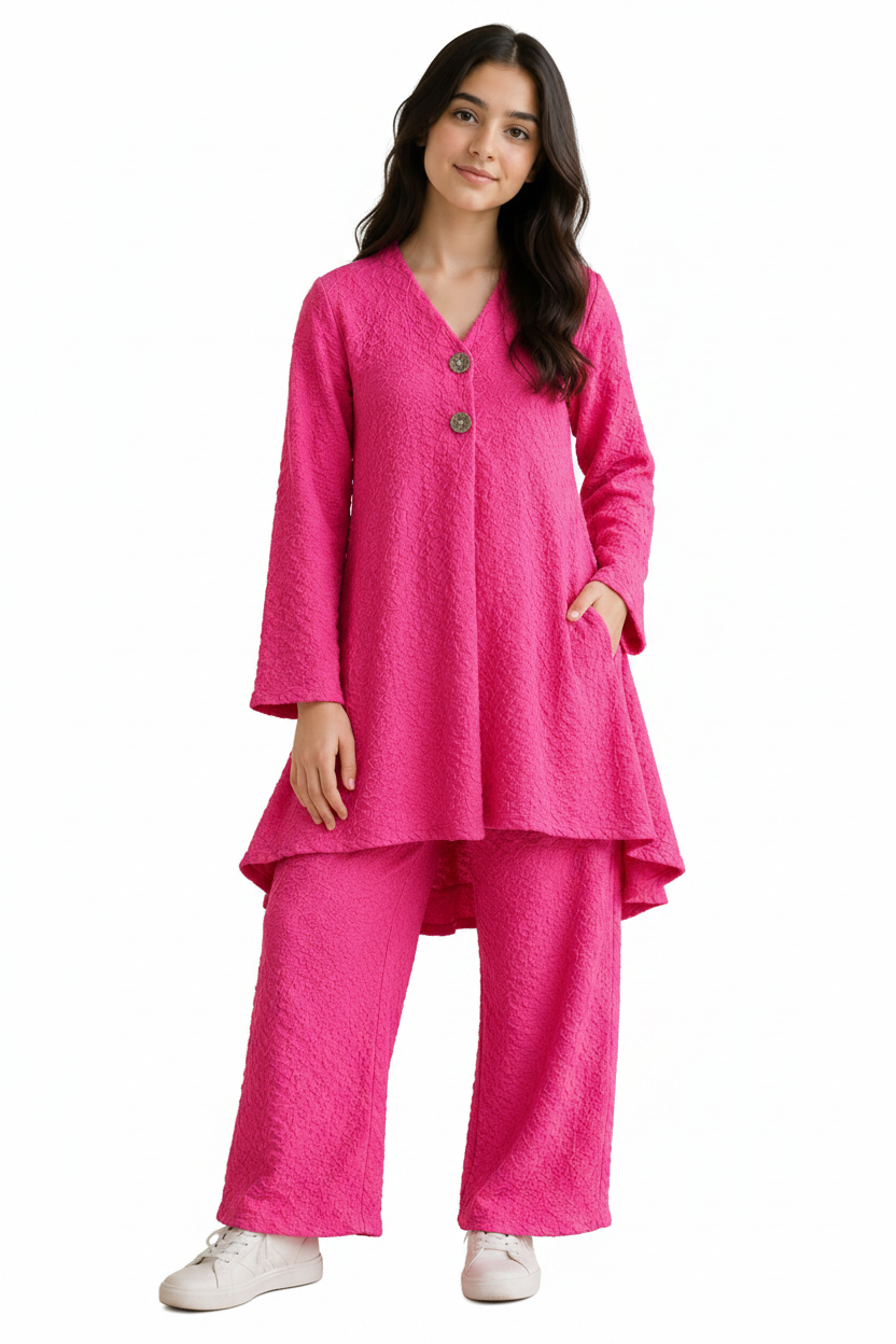 Girls Textured 2-Piece Suit with Trouser