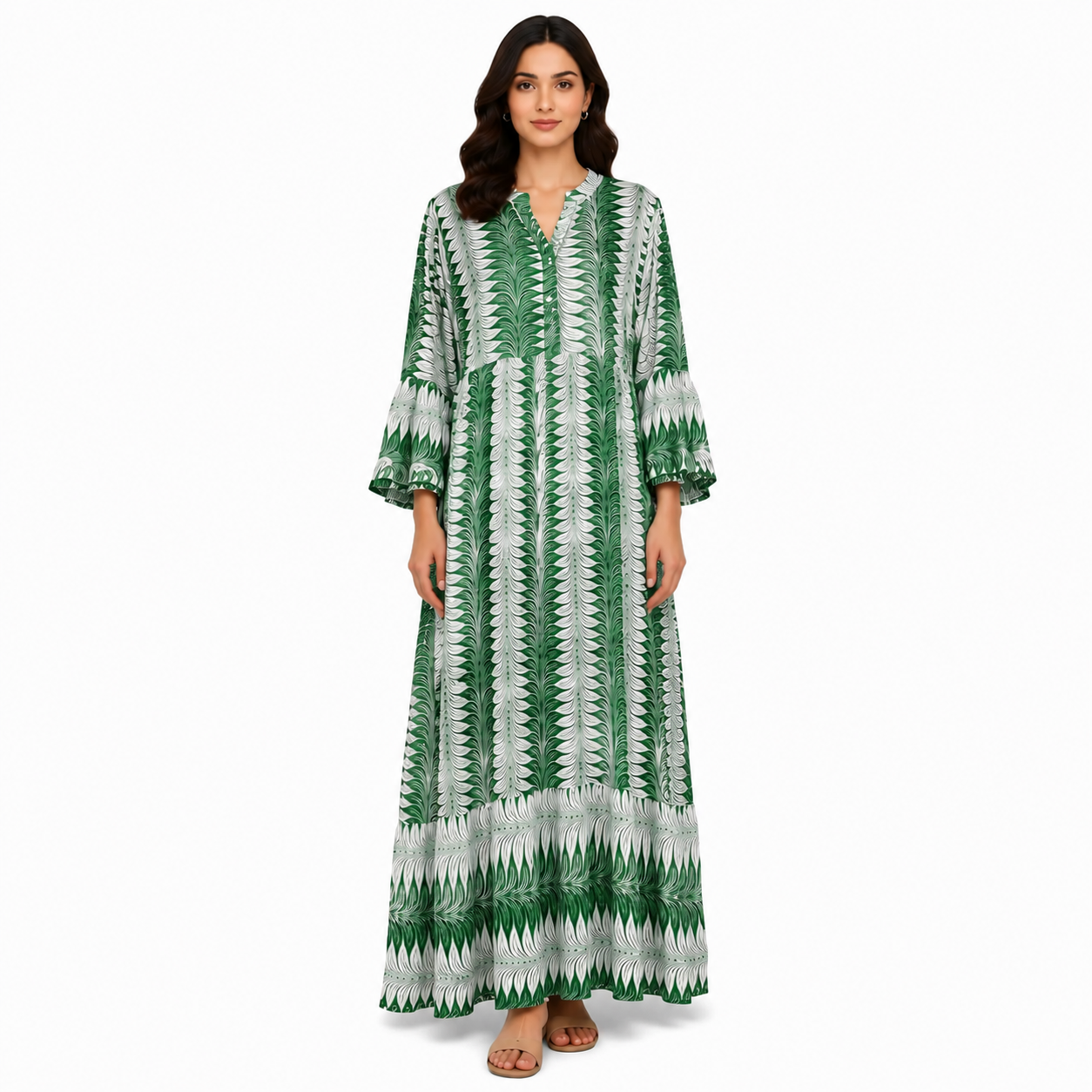 Women's Boho Henley Neck Tiered Maxi Dress