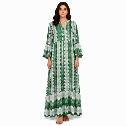 Women's Boho Long Sleeve Henley Neck Tiered Maxi Dress
