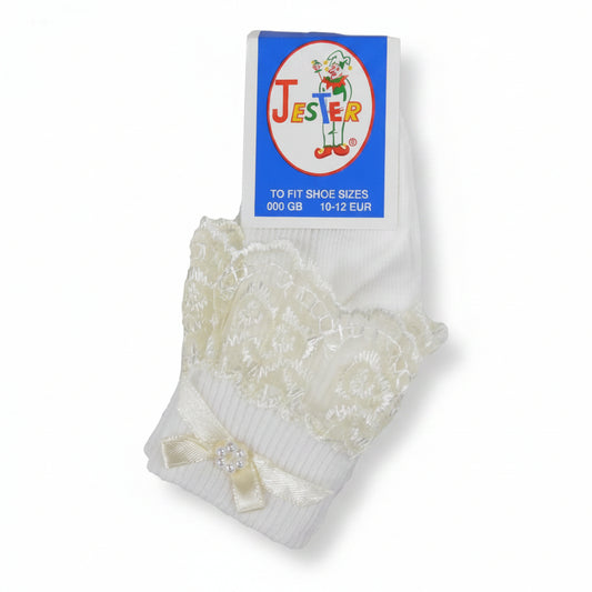 Girls Cream Jester Frilly Lace Socks - Kidswholesale.co.uk