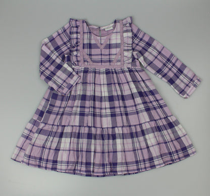 Girls Long Sleeved Dress - Flanel Check Lilac (3-8y)  H53591