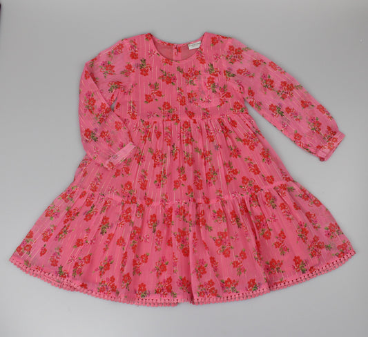 Girls Long Sleeved Dress - Pink Floral  (3-8y) (PK6) H53592