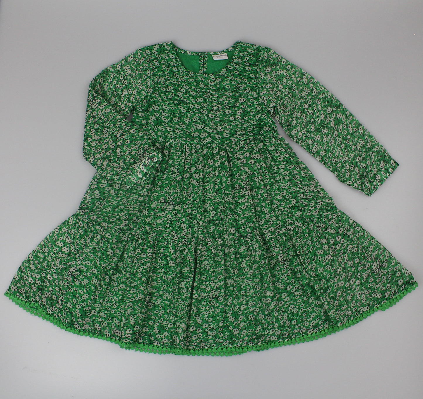Girls Long Sleeved Dress - Green Floral  (3-8y) H53595