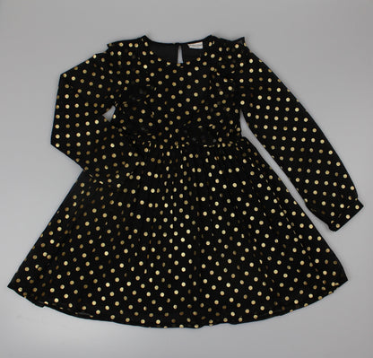 Girls Long Sleeved Dress - Gold Polka  (3-8y) H53596
