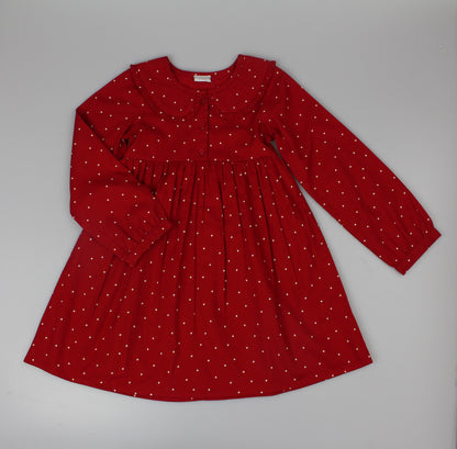 Girls Long Sleeved Dress - Red Twill (3-8y) H53598