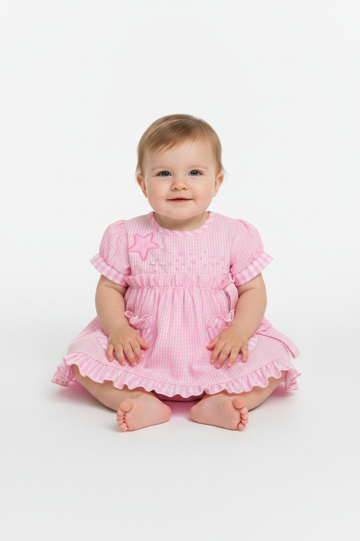 3pc Baby Girls Dress Set - Pink Checker (0-9m)