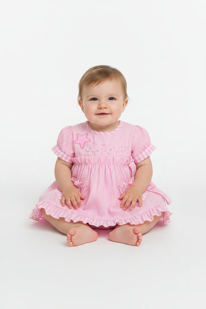 3pc Baby Girls Dress Set - Pink Checker (0-9m)