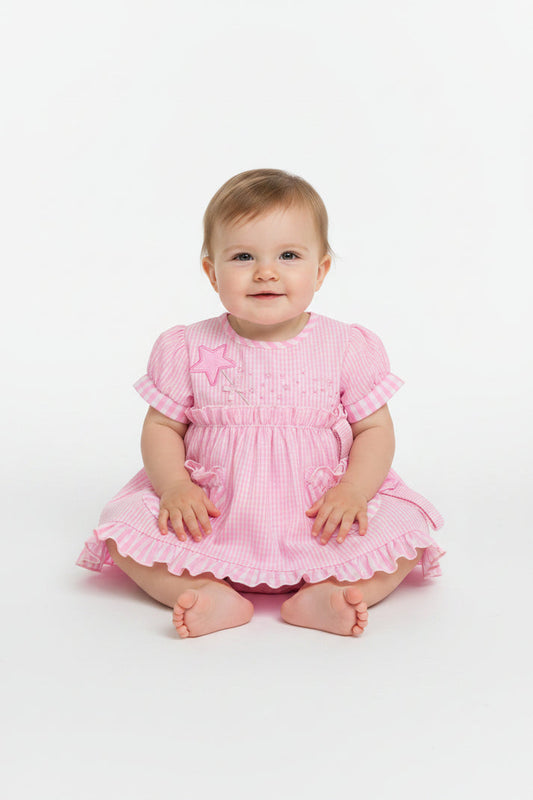 3pc Baby Girls Dress Set - Pink Checker (0-9m)