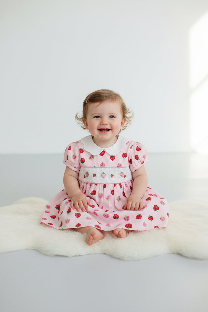 Baby Summer Dress - Pink Strawberries (1 2yrs)