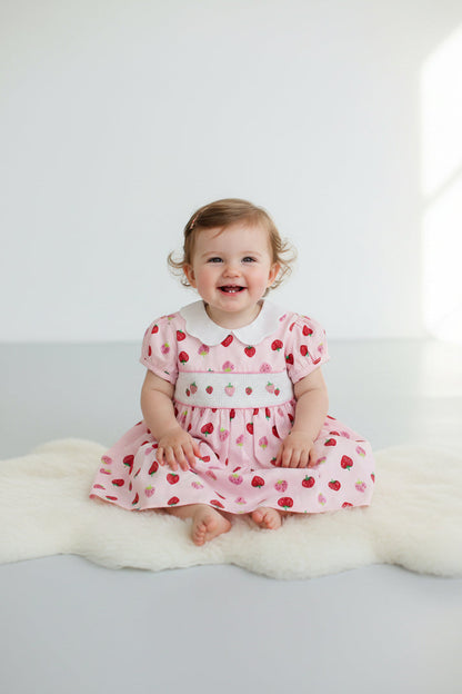 Baby Summer Dress - Pink Strawberries (1 2yrs)