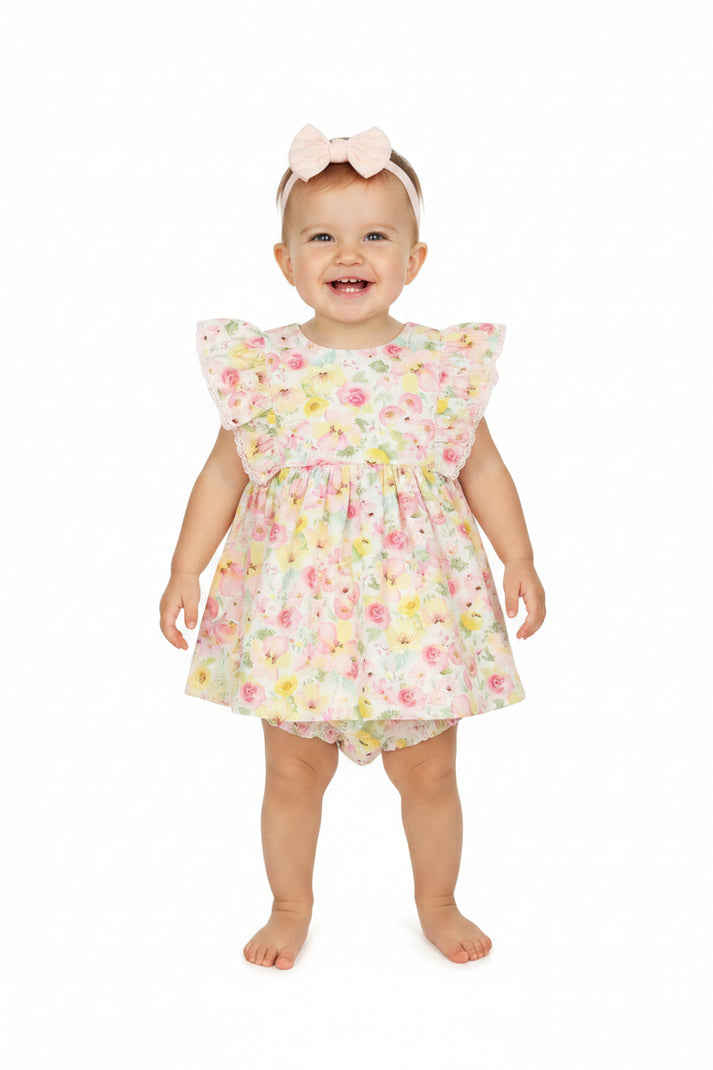 Baby Girls All Over Print Dress, Pant & Headband Set
