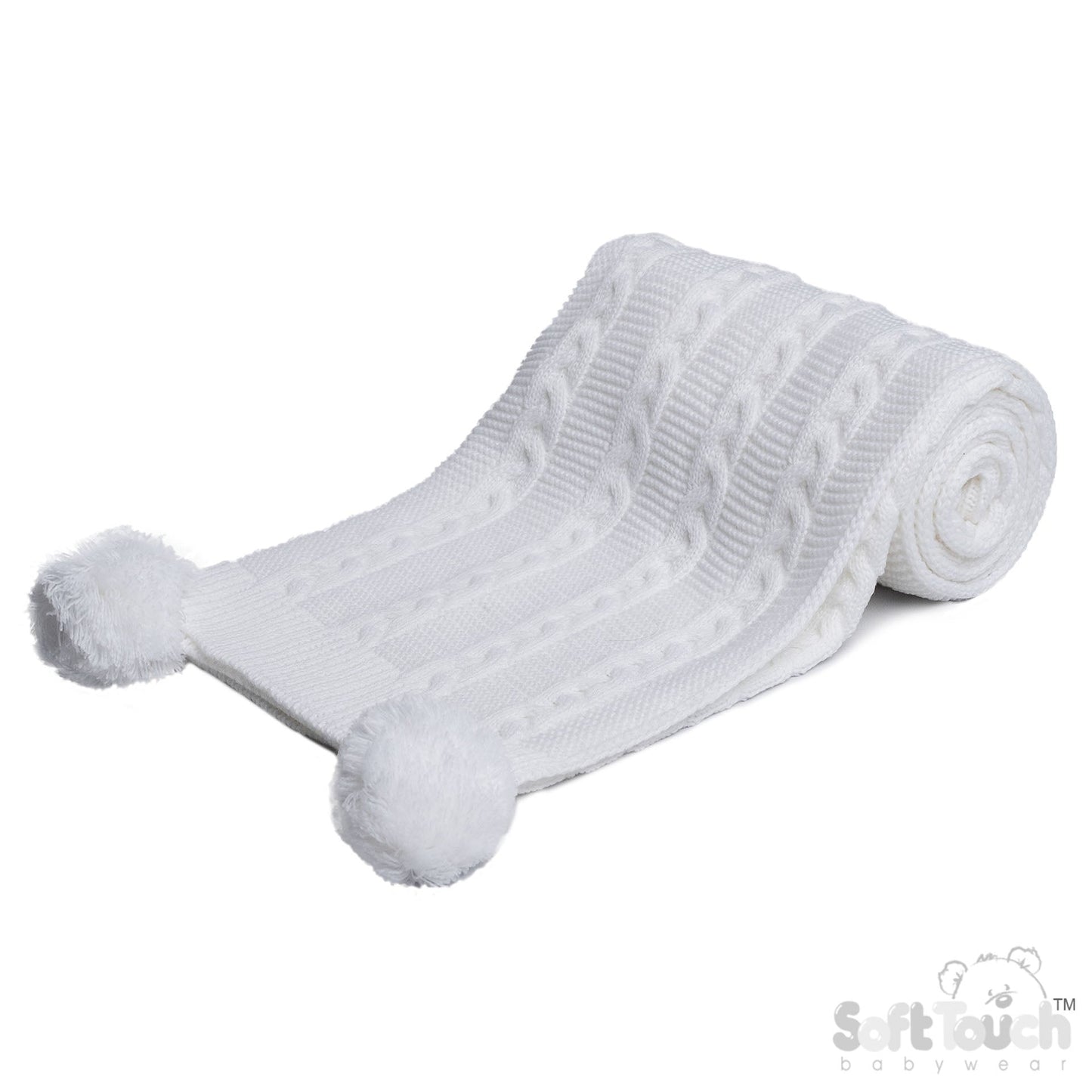 Infants Acrylic Recycled Cable Knit Wrap – White