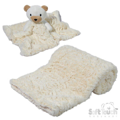 Elegance Luxury Fluffy Teddy Bear Wrap &amp; Comforter Gift Set – Cream